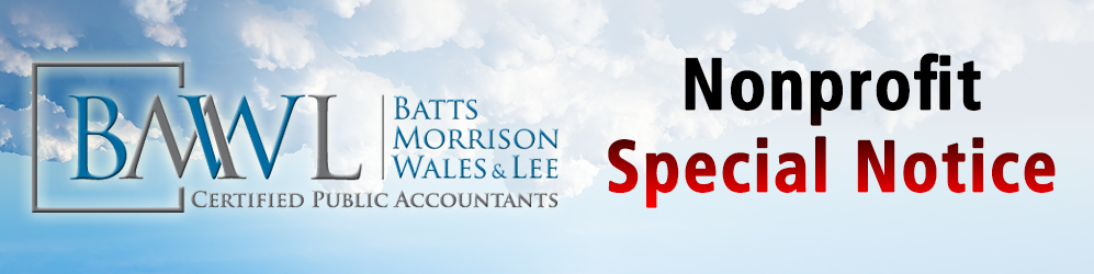 Batts Morrison Wales & Lee logo with text reading, "Nonprofit Special Notice"